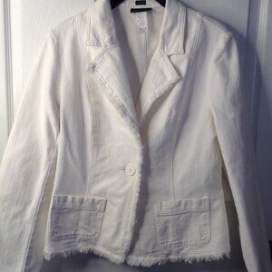 Jones NY Sport "M" White Distressed frayed hem blazer Boho chic Coastal Cowgirl